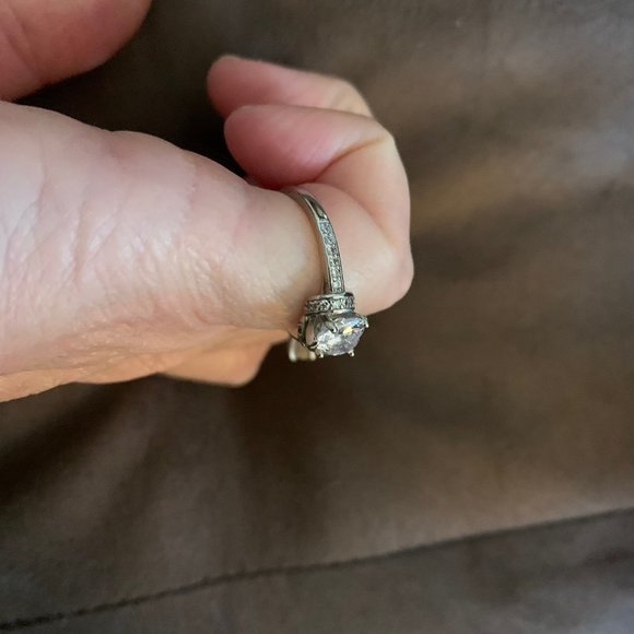 Two Heart Shaped Clear and Blue Stones Silver Tone Bands - Picture 8 of 15